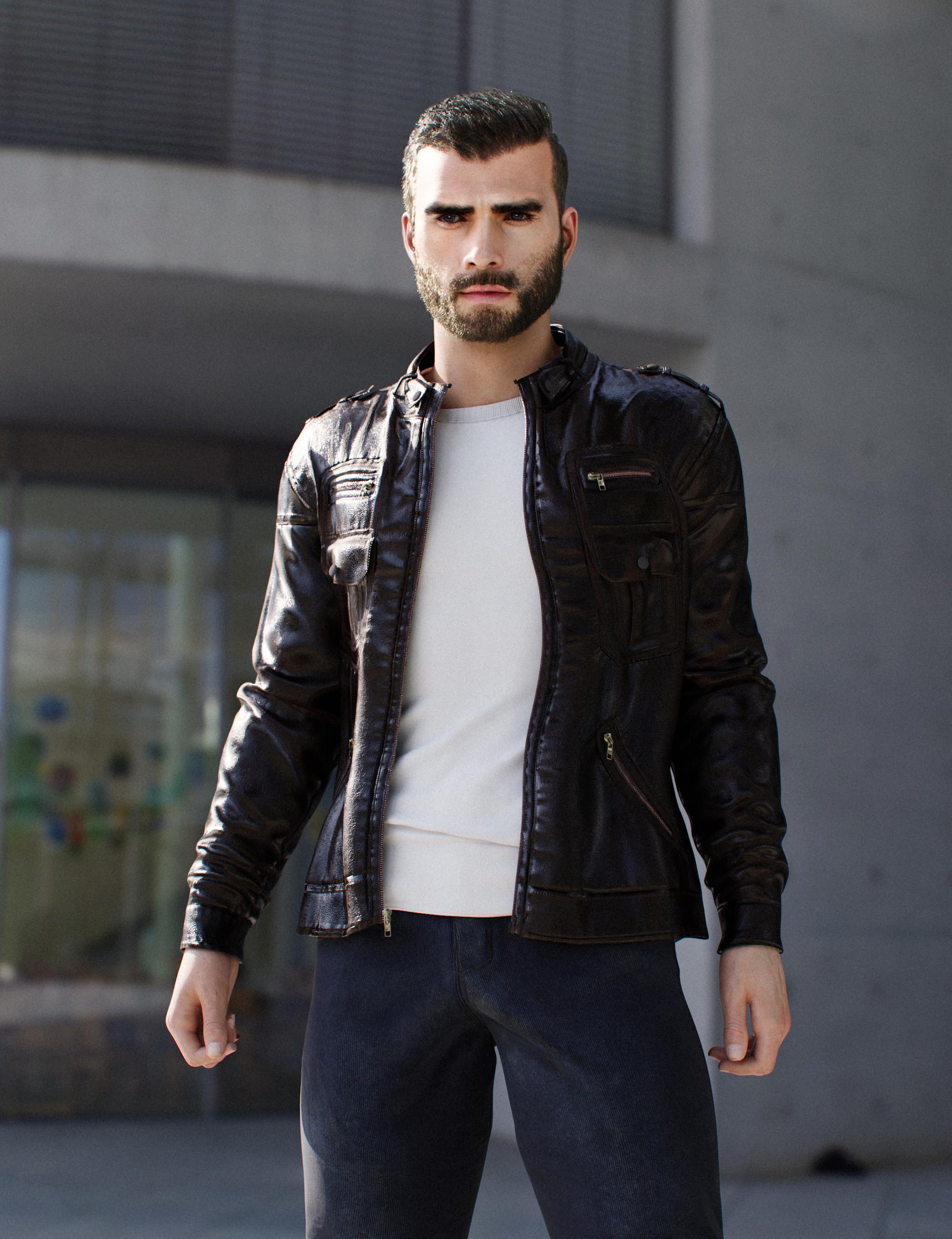 MI Leather Casual Outfit Bundle for Genesis 8 Male - front view DAZ Studio Iray render 