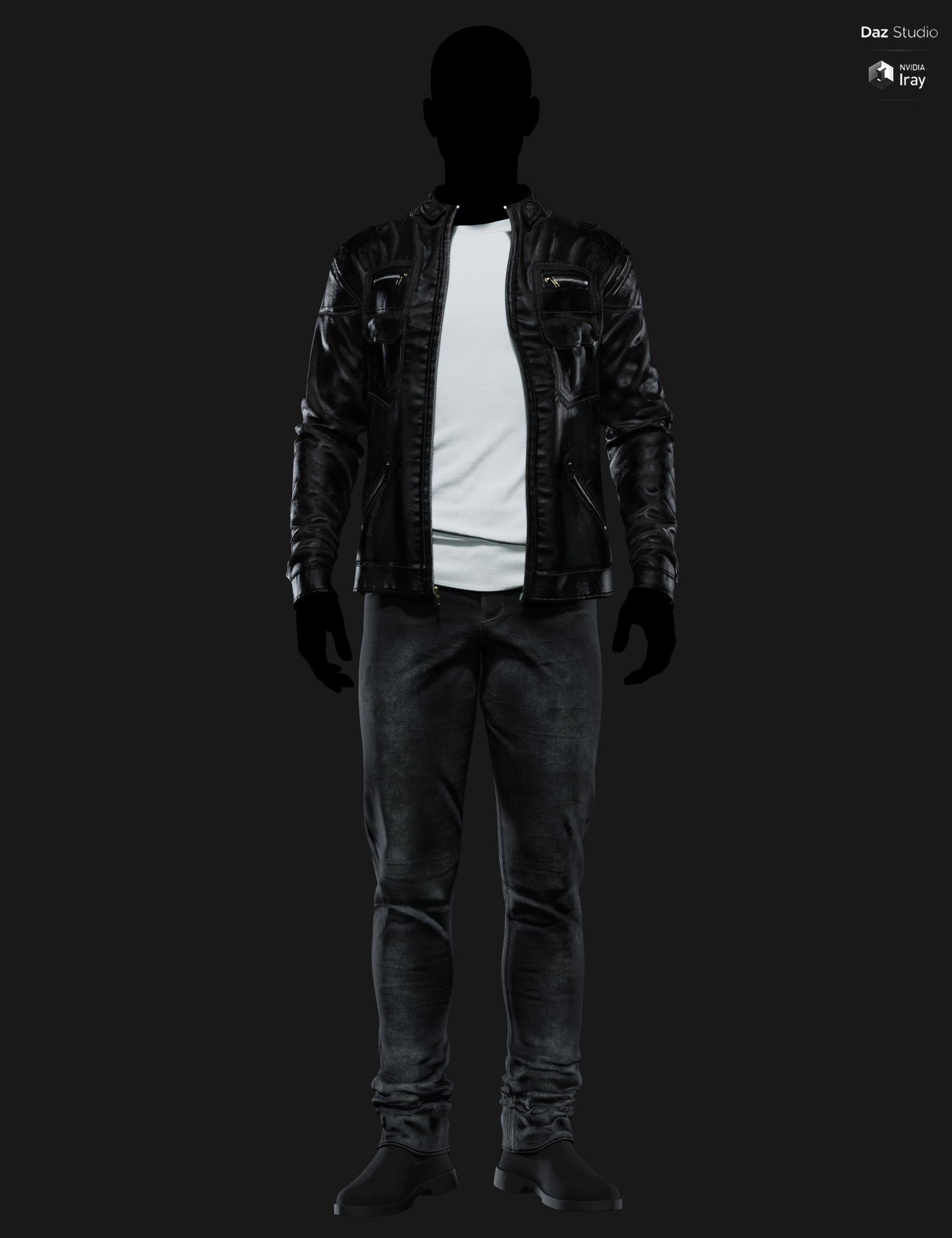 MI Leather Casual Outfit for Genesis 8 and 9 Male - Full Black Outfit